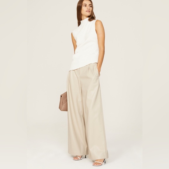 Saunders Faux Leather Pants Pleated Beige - Picture 1 of 6